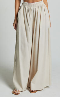 Tamara Pants - High Elasticated Waist Wide Leg Pants in Natural