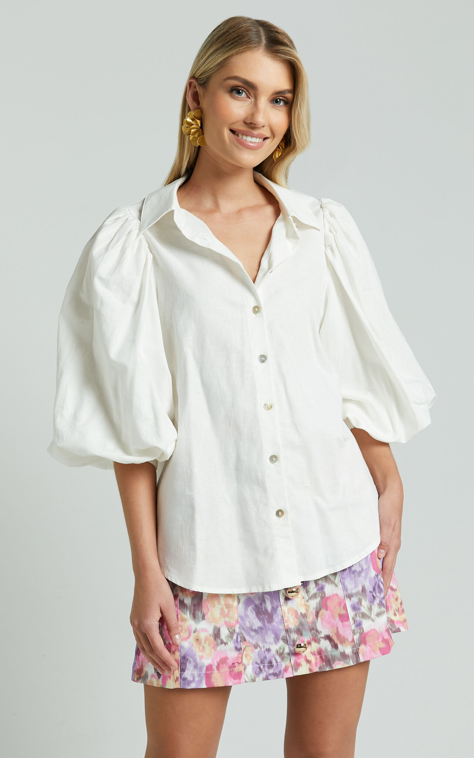 Amalie The Label Hanae Linen Blend Collared Button Through Puff