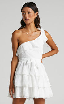 Darling I Am A Daydream Mini Dress - One Shoulder Ruffle Dress in White