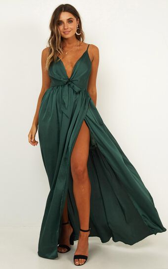 Miracle Worker Dress in Emerald Satin