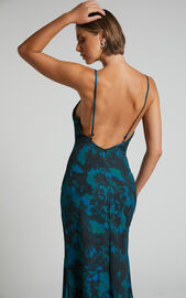 Mirski Midi Dress - Low Back Slip Dress in Jewel Blur | Showpo USA