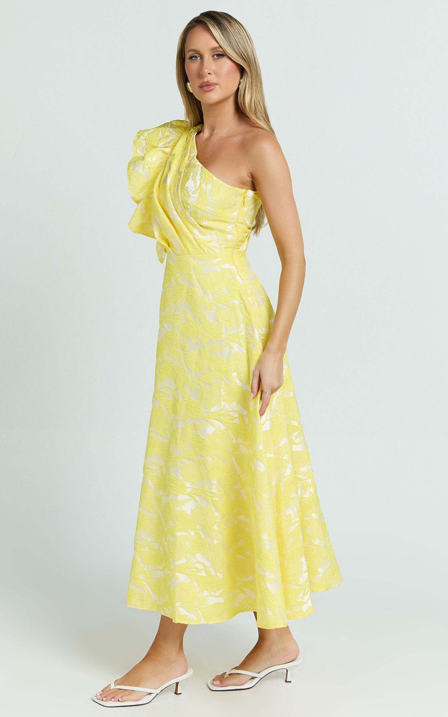 Alfreda Midi Dress - One Shoulder Ruffle Detail Brailey
