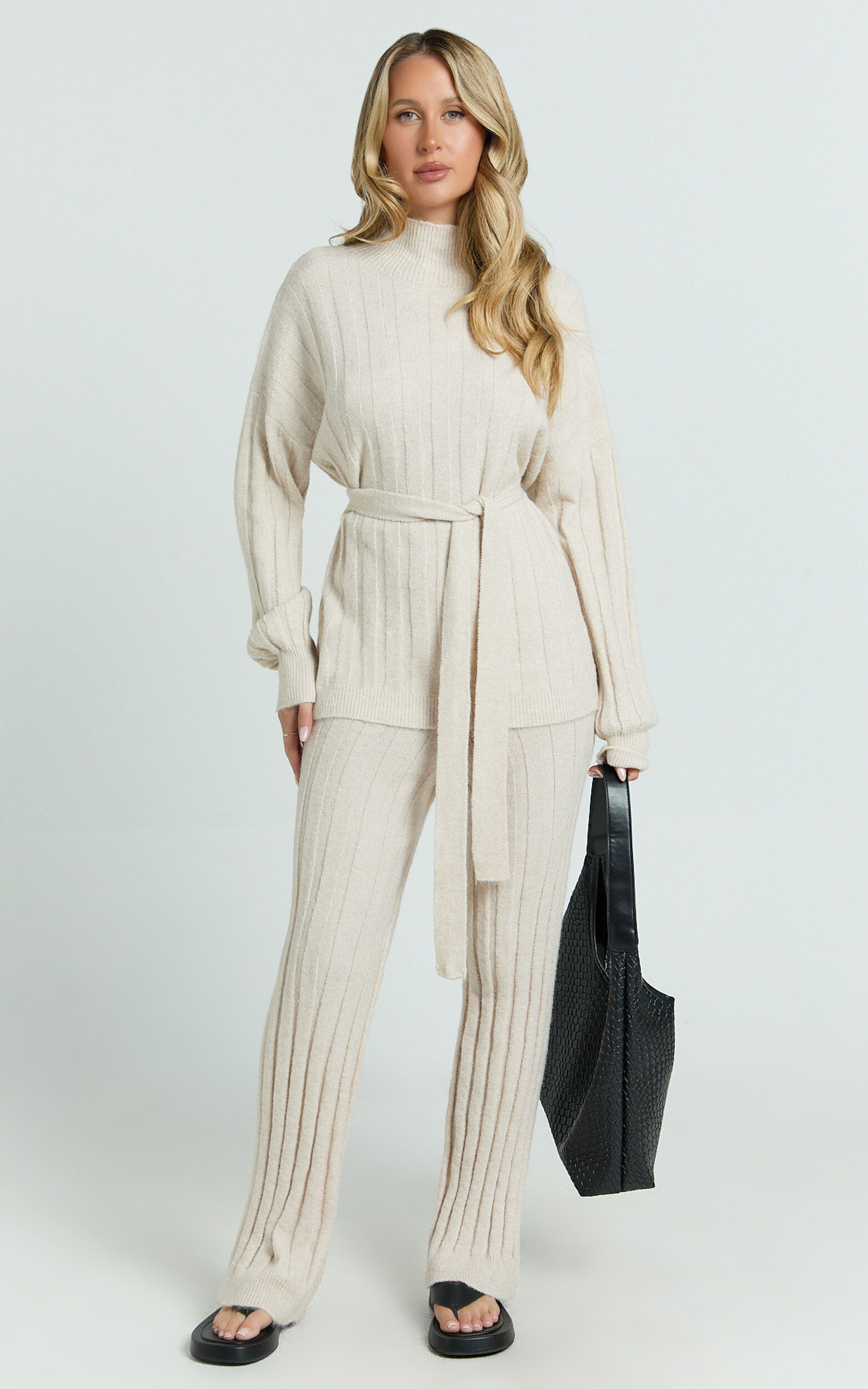 Marie Two Piece Set - Knitted Jumper & Pants Set in Cream - XS, CRE1