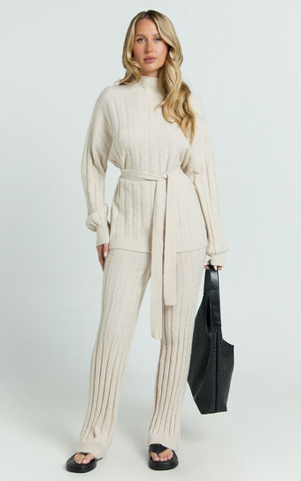 Marie Two Piece Set - Knitted Jumper & Pants Set in Cream