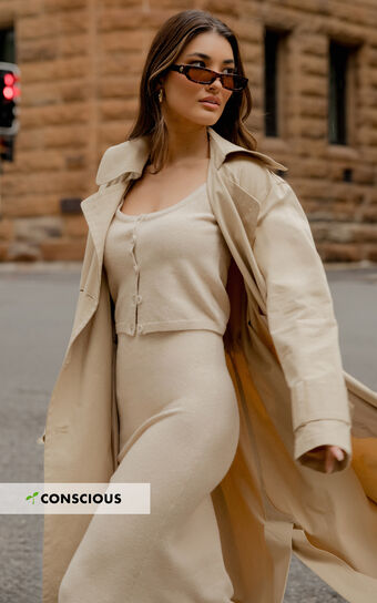 Avah Trench Coat - Double Breasted Tie Waist Coat in Camel