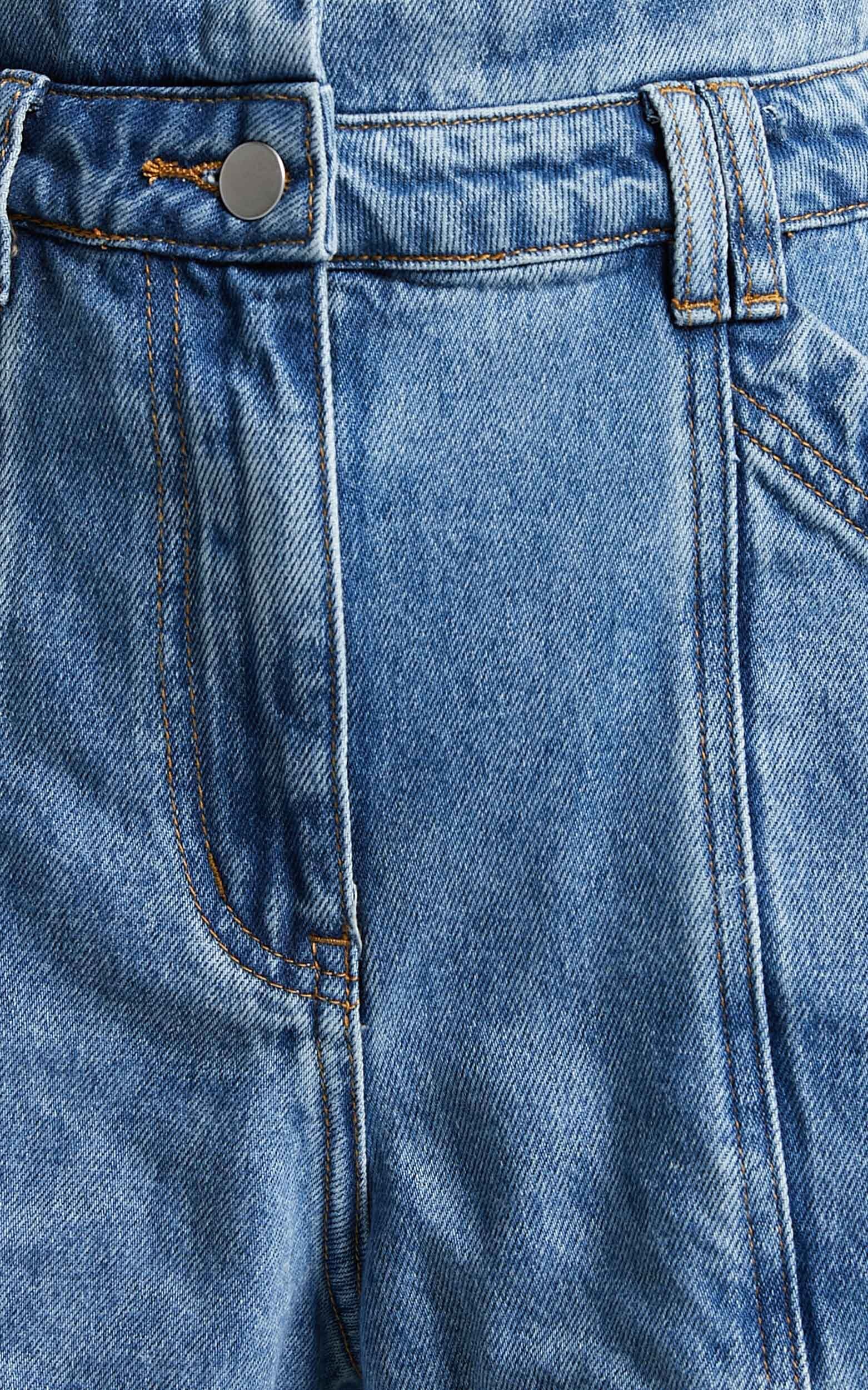 Kayla Shorts - High Waisted A Line Denim Shorts in Mid Blue