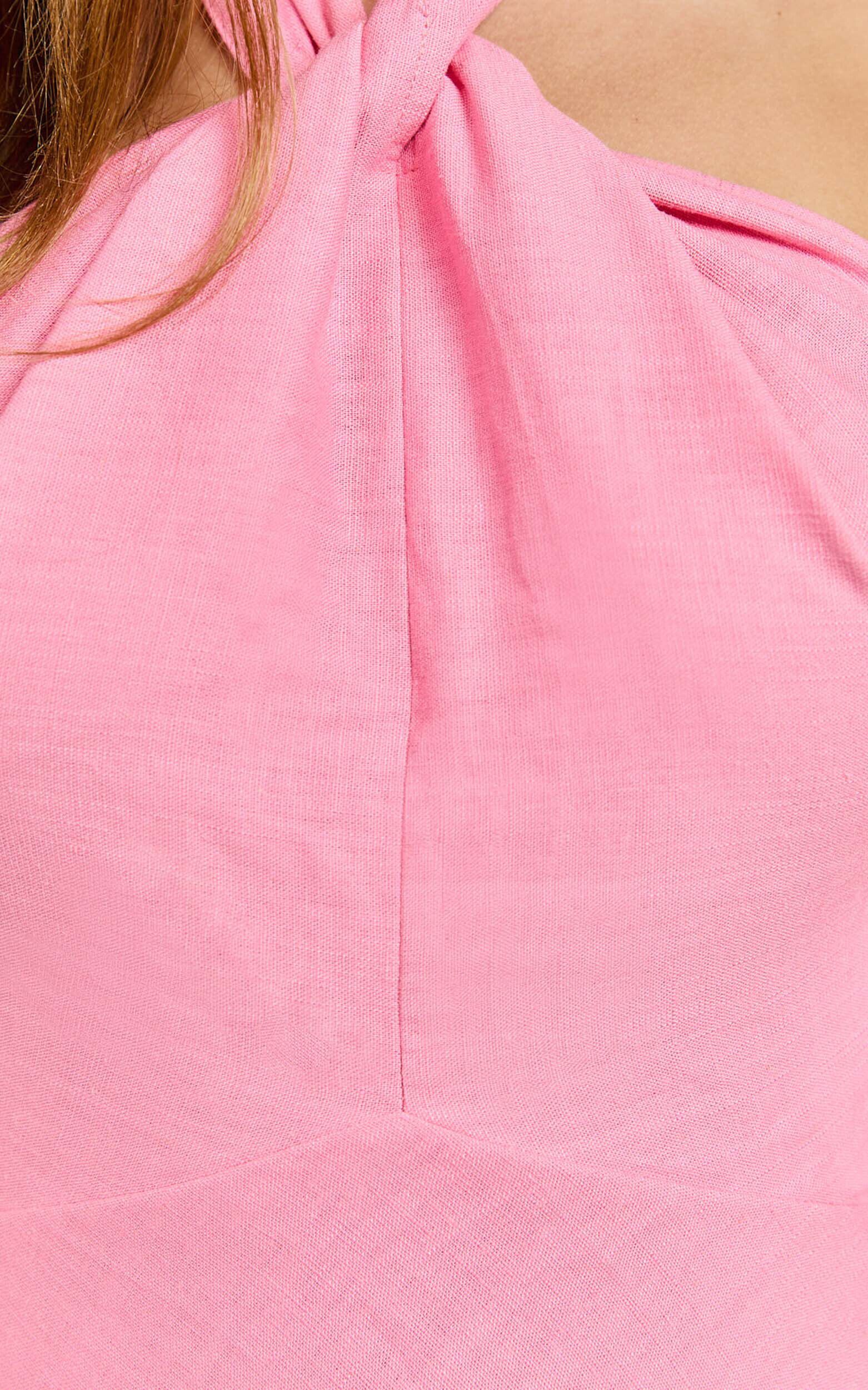 Louie Mini Dress - Linen Halter Neck Dress in Candy Pink