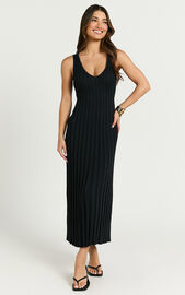 Maya Midi Knit Dress - Sleeveless V Neck Knited Dress in Black | Showpo