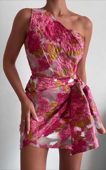 Hailey Mini Dress - One Shoulder Dress in Pink Floral