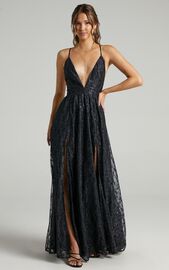 See Some Places Plunge Maxi Dress In Black Lace | Showpo
