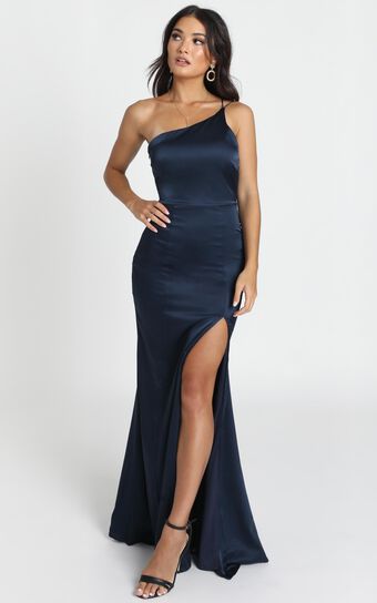 Since I Saw You Maxi Dress In Navy Satin