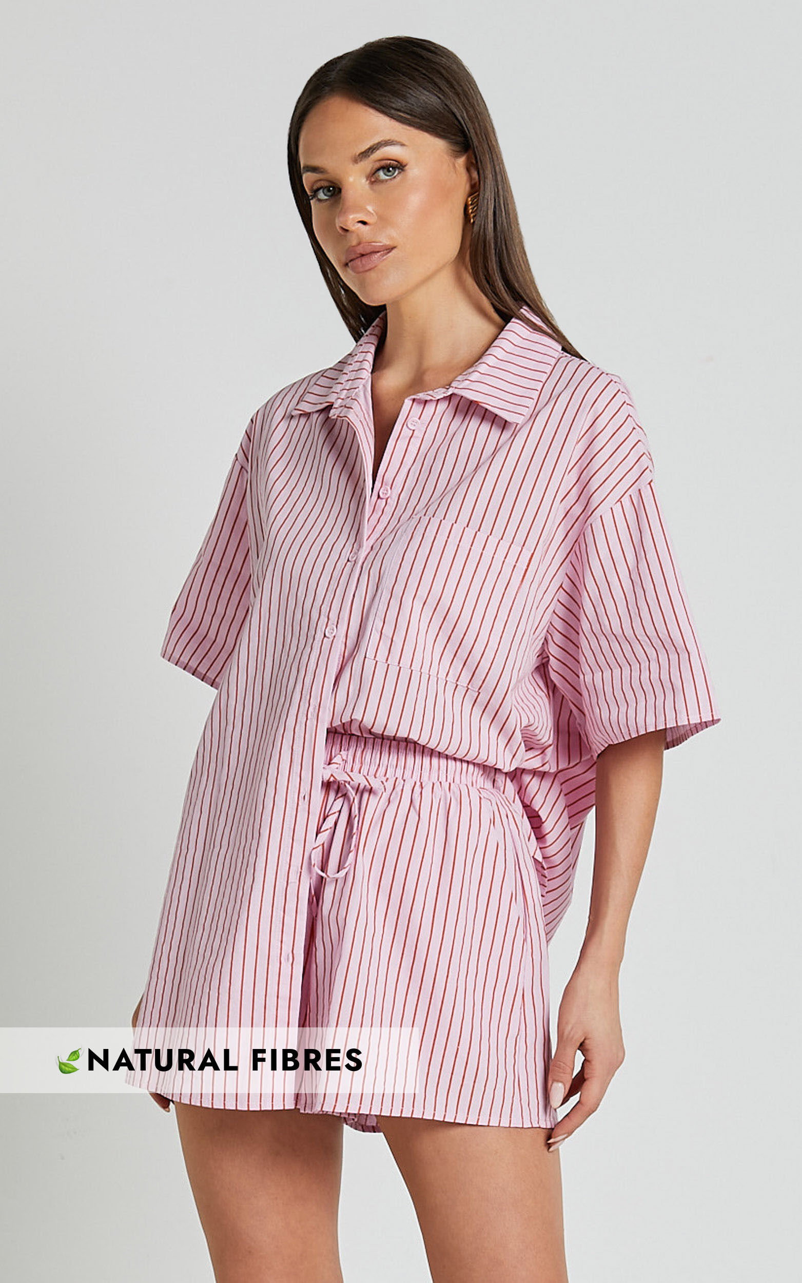 Gijon Shorts - High Waisted Shorts in Pink and Red Stripe - 06, PNK1
