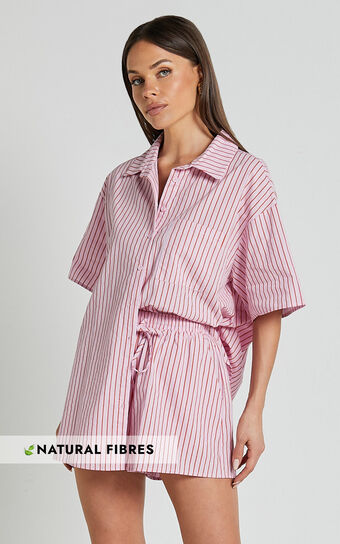 Gijon Shorts - High Waisted Shorts in Pink and Red Stripe