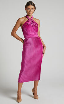 Luxe Twist Front Halter Midi Dress, Rose, Dresses