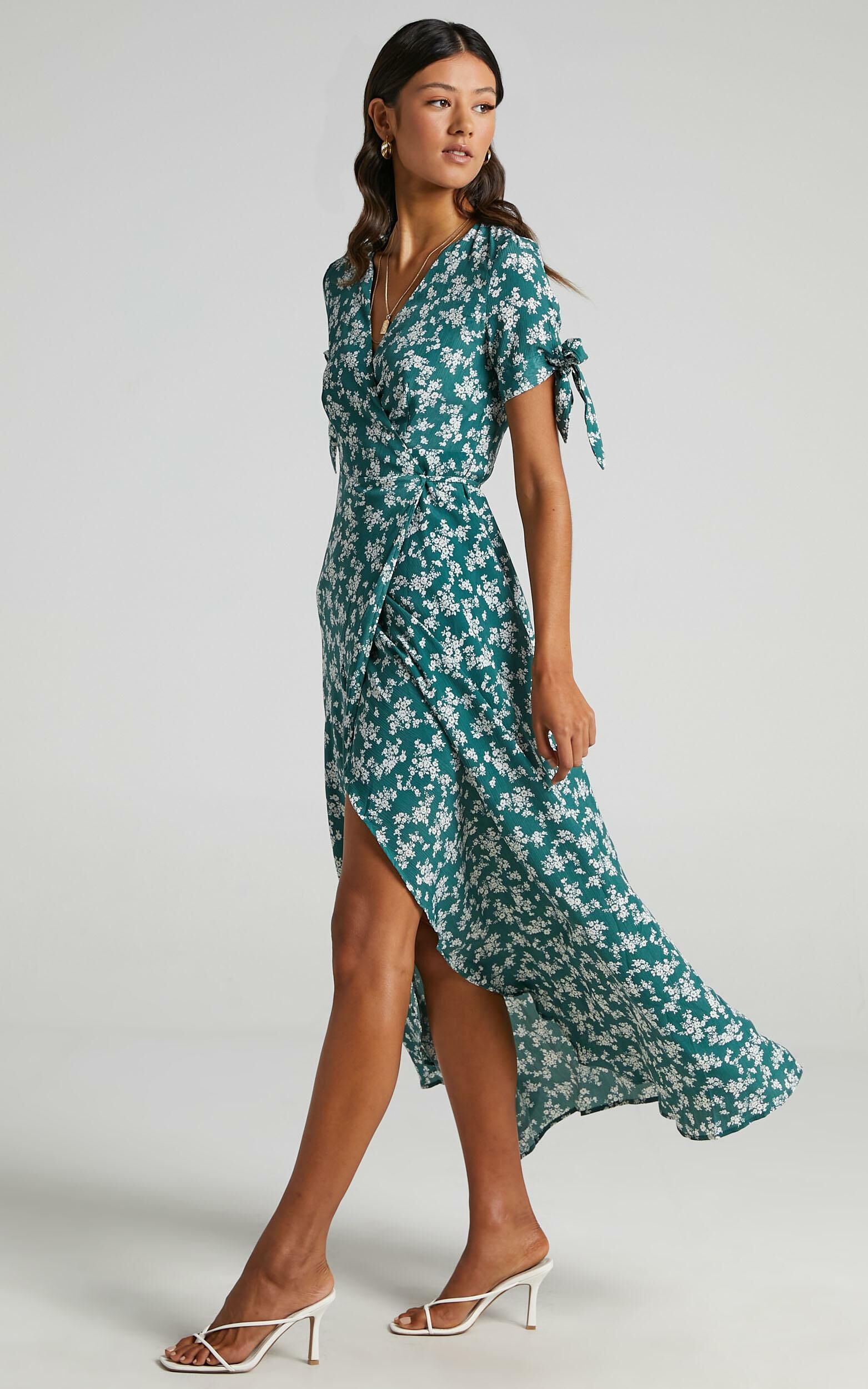 Picking It Up Wrap Maxi Dress in Teal Floral Showpo USA