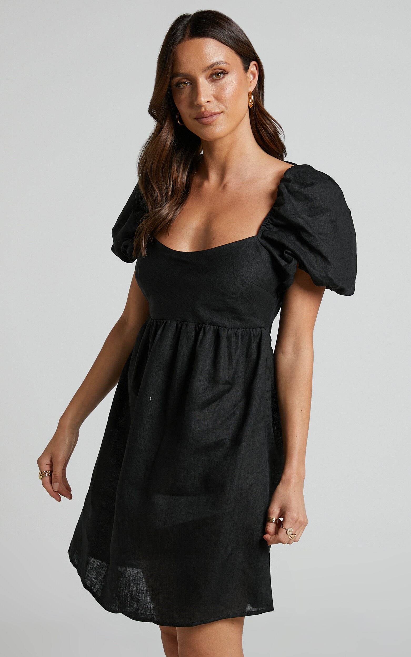 Puff sleeve deals mini dress black