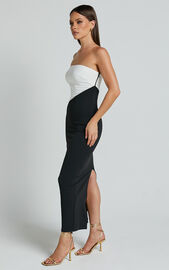 Hayley Midi Dress - Strapless Bodycon Dress in Black/White | Showpo