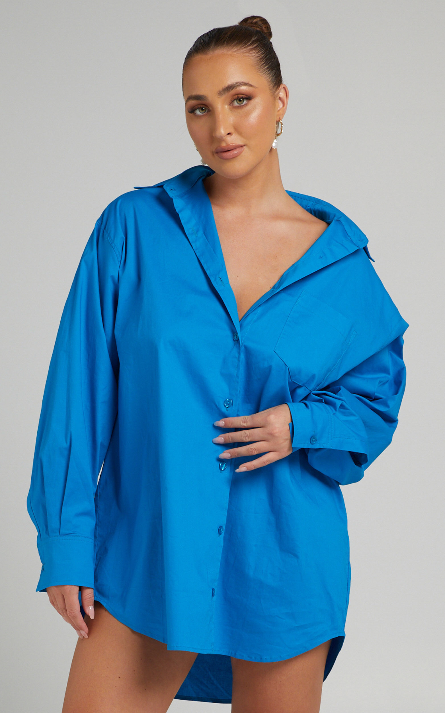 Janaya Mini Dress - Long Sleeve Shirt Dress in Blue - 06, BLU1