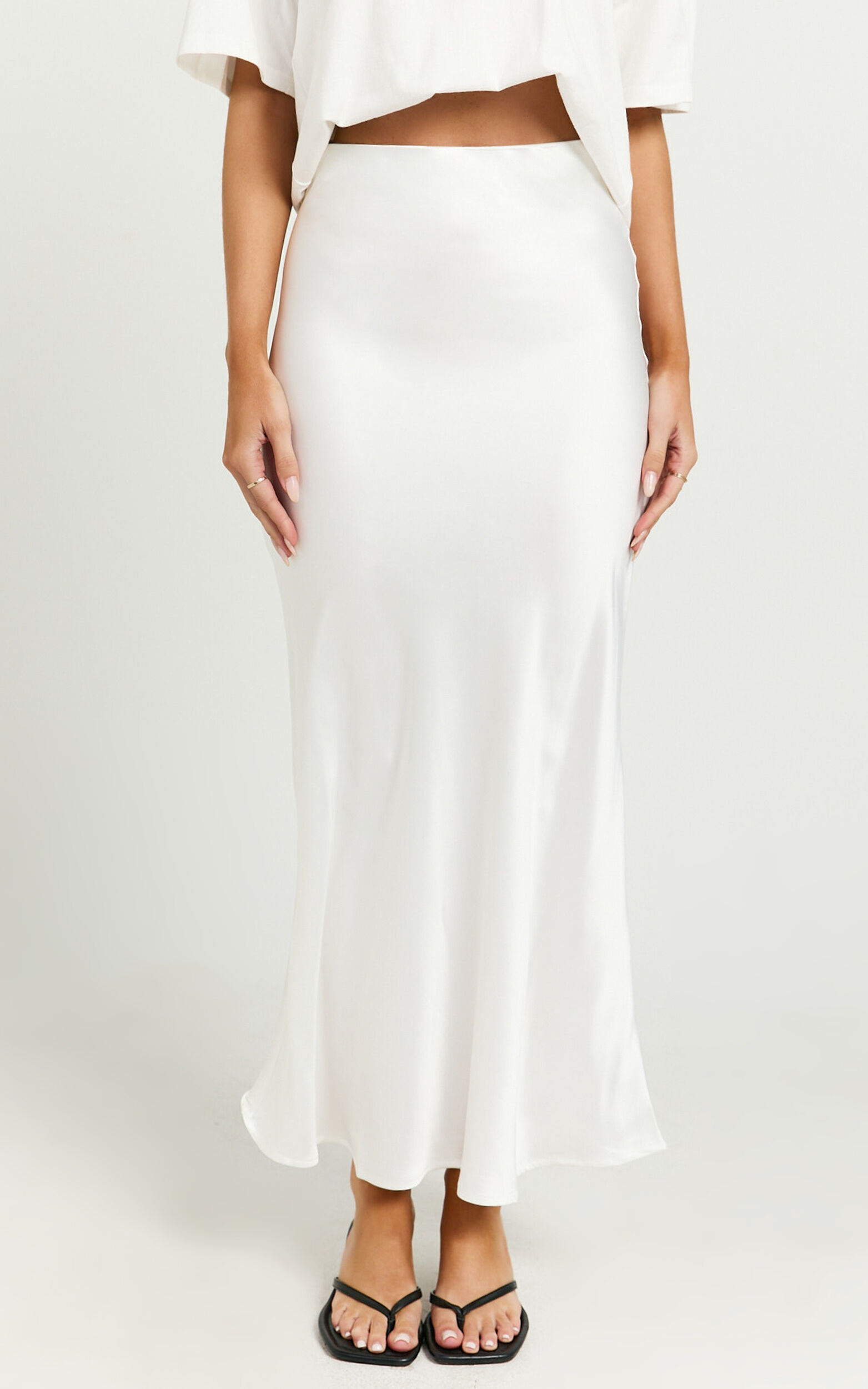 White satin full midi skirt outlet