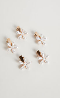 Lydina Pearl Flower Hair Clips - Pack of 5 in Pearl