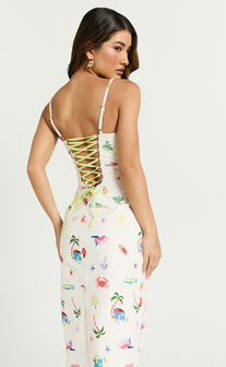 Amalie The Label - Malia Lace Up Back Midi Dress in Tropical Oasis Print