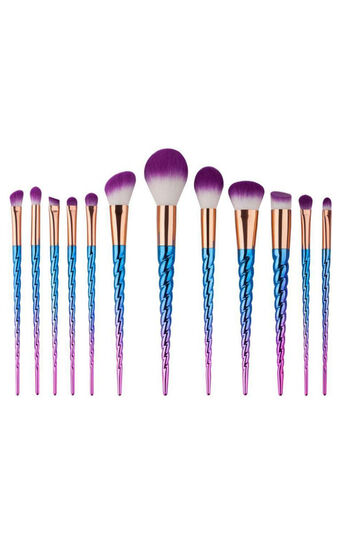 Rainbow Unicorn Makeup brush set in purple - 12 pc