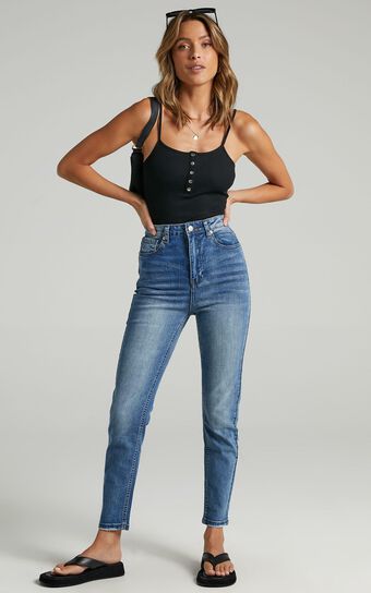 Caitlin Skinny Jeans in Mid Blue Denim