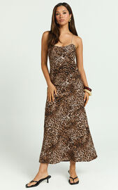 Josie Midi Dress - Linen Slip Dress in Tonal Leopard Print | Showpo