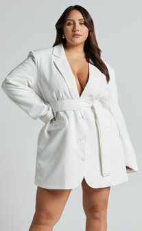 Denali Mini Dress - Tie Waist Blazer Dress in White