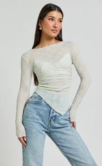 Ellie Top - Asymmetrical Sheer Lace Top in Silver Sage