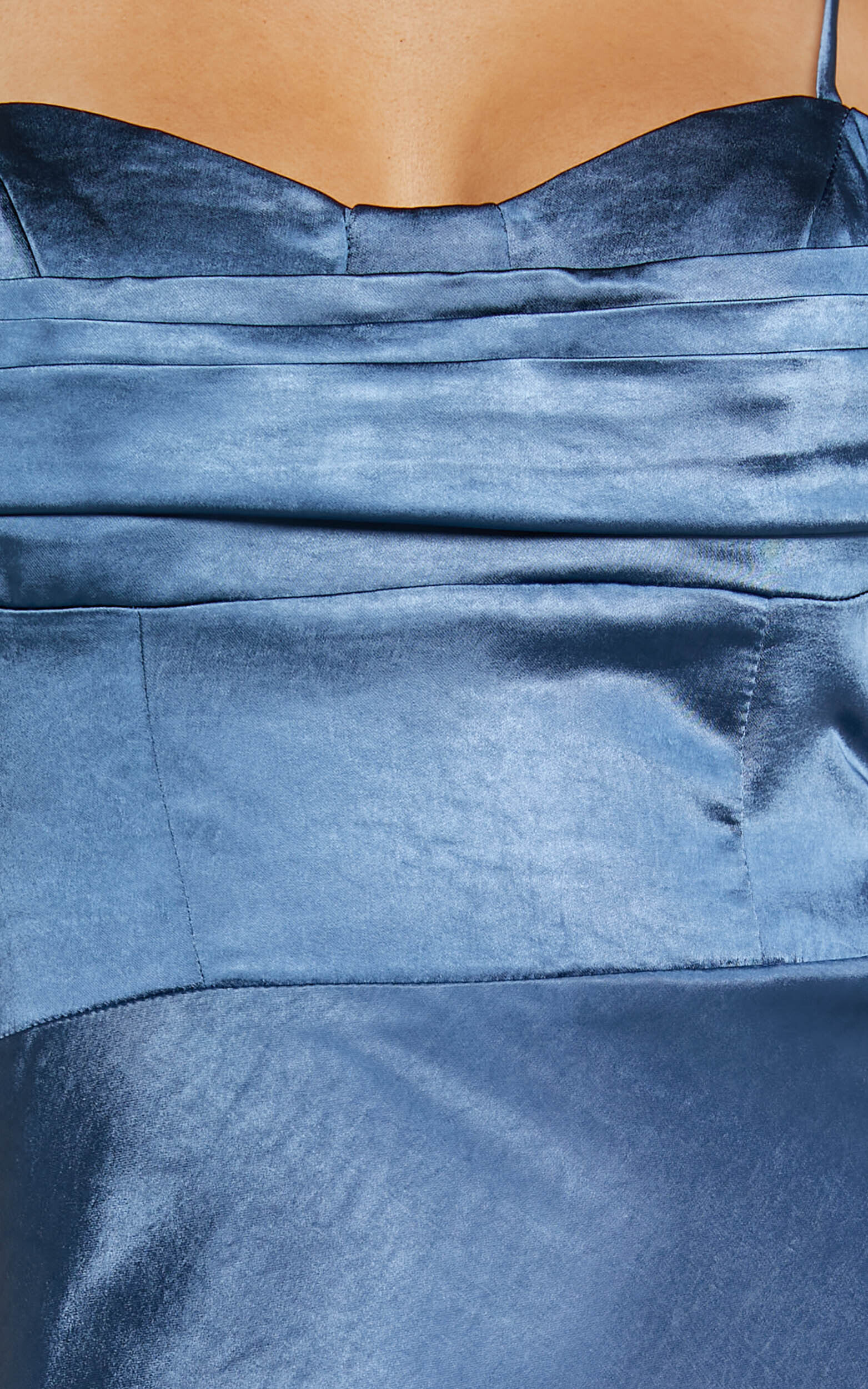 Brody Midi Dress - High Split Bodice Slip Dress in Steel Blue | Showpo USA