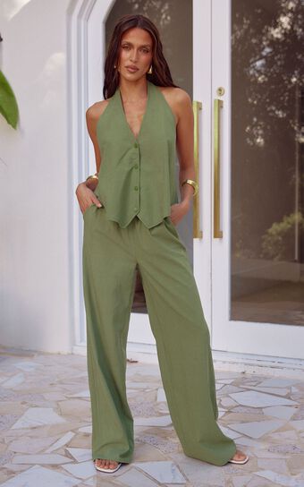 Runaway The Label - Florent Linen Blend Pant in Khaki