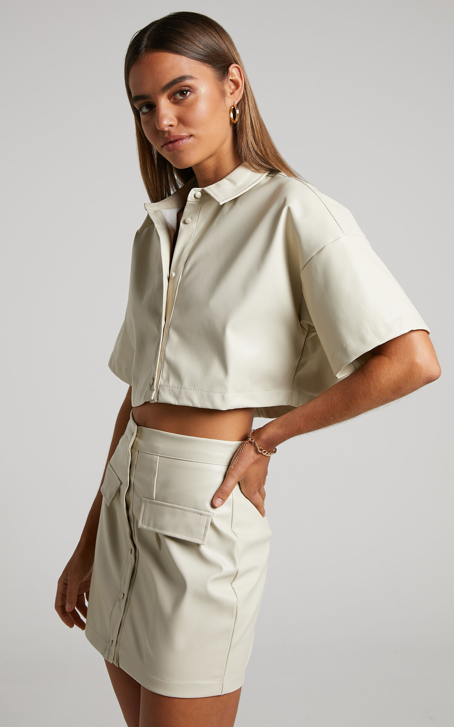 Faux leather online skirt set