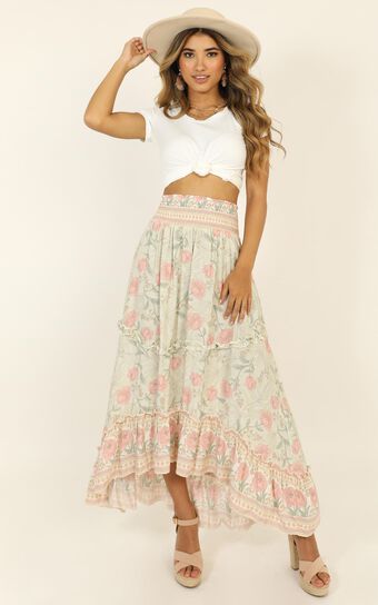 Don't Call Me Up Skirt In Sage Floral