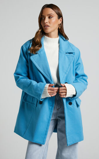 Trianka Coat - Oversized Double Breasted Coat in Blue