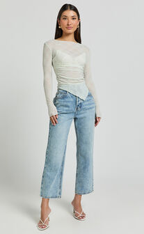 Ellie Top - Asymmetrical Sheer Lace Top in Silver Sage