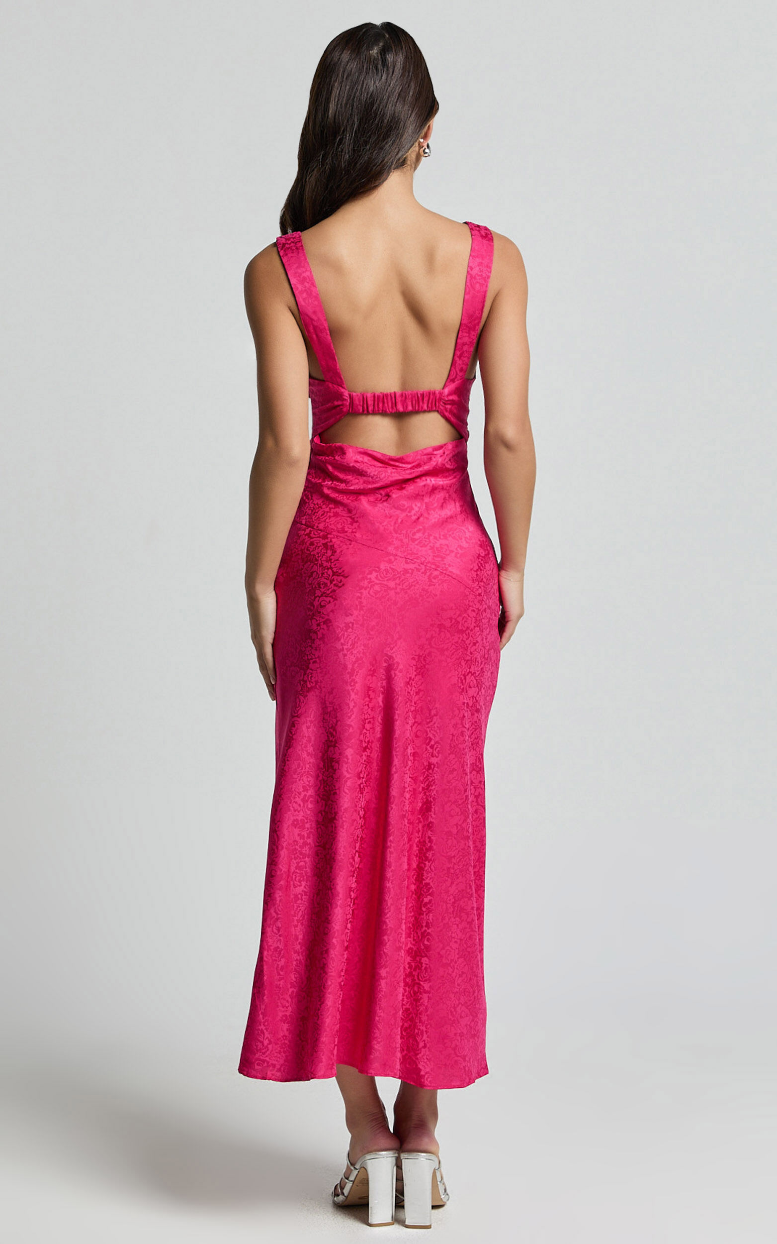 Cohen Midi Dress - Jacquard Satin Midi Dress in Pink | Showpo USA