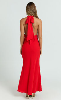 Farrah Maxi Dress - Halter Neck Dress in Red