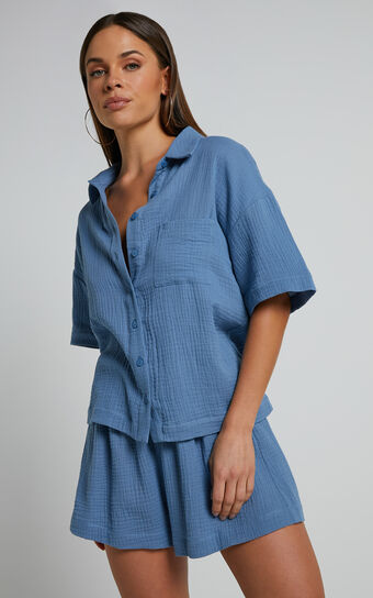 Donita Shorts - Elastic Waist Shorts in Azure Blue