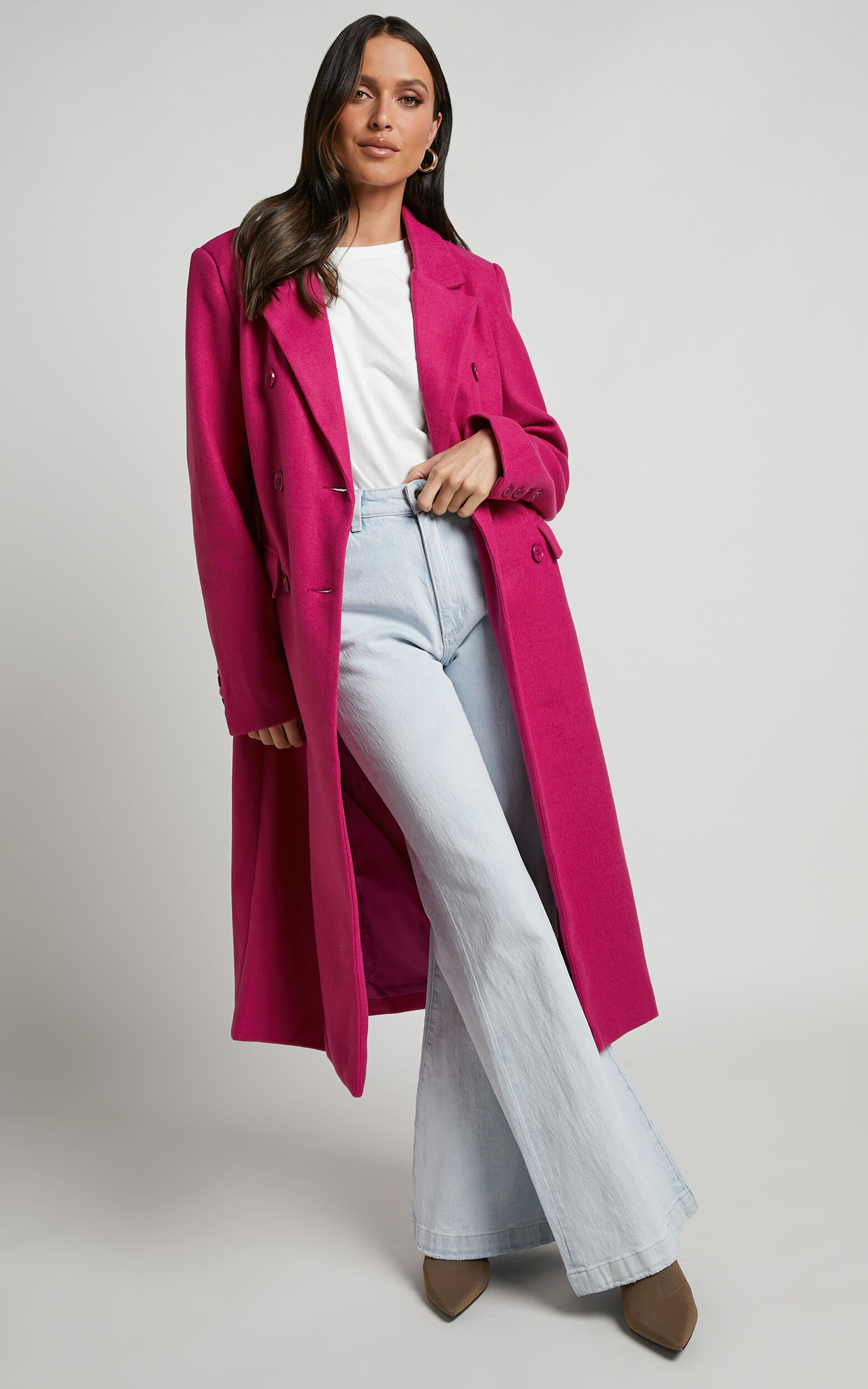 Socorro Coat Tailored Longline Coat in Hot Pink Showpo NZ