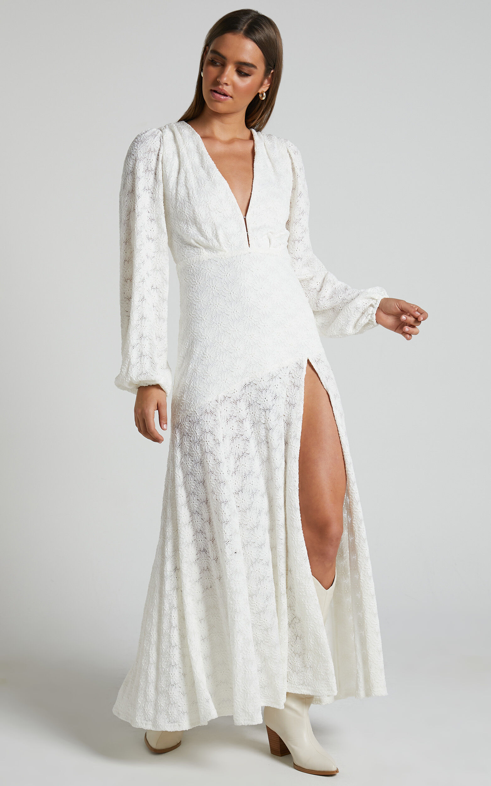 Long sleeve white embroidered dress hot sale