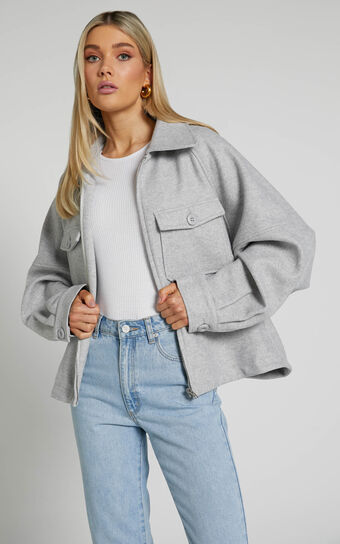 Gabriel Jacket - Oversized Patch Pocket Jacket in Snow Marle