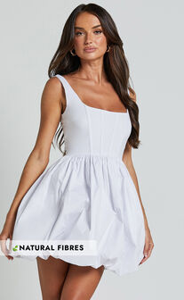 Grettell Top - Strappy Corset Straight Neck Top in White