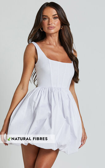 Brianda Mini Dress - Corset Bodice Bubble Hem Dress in White
