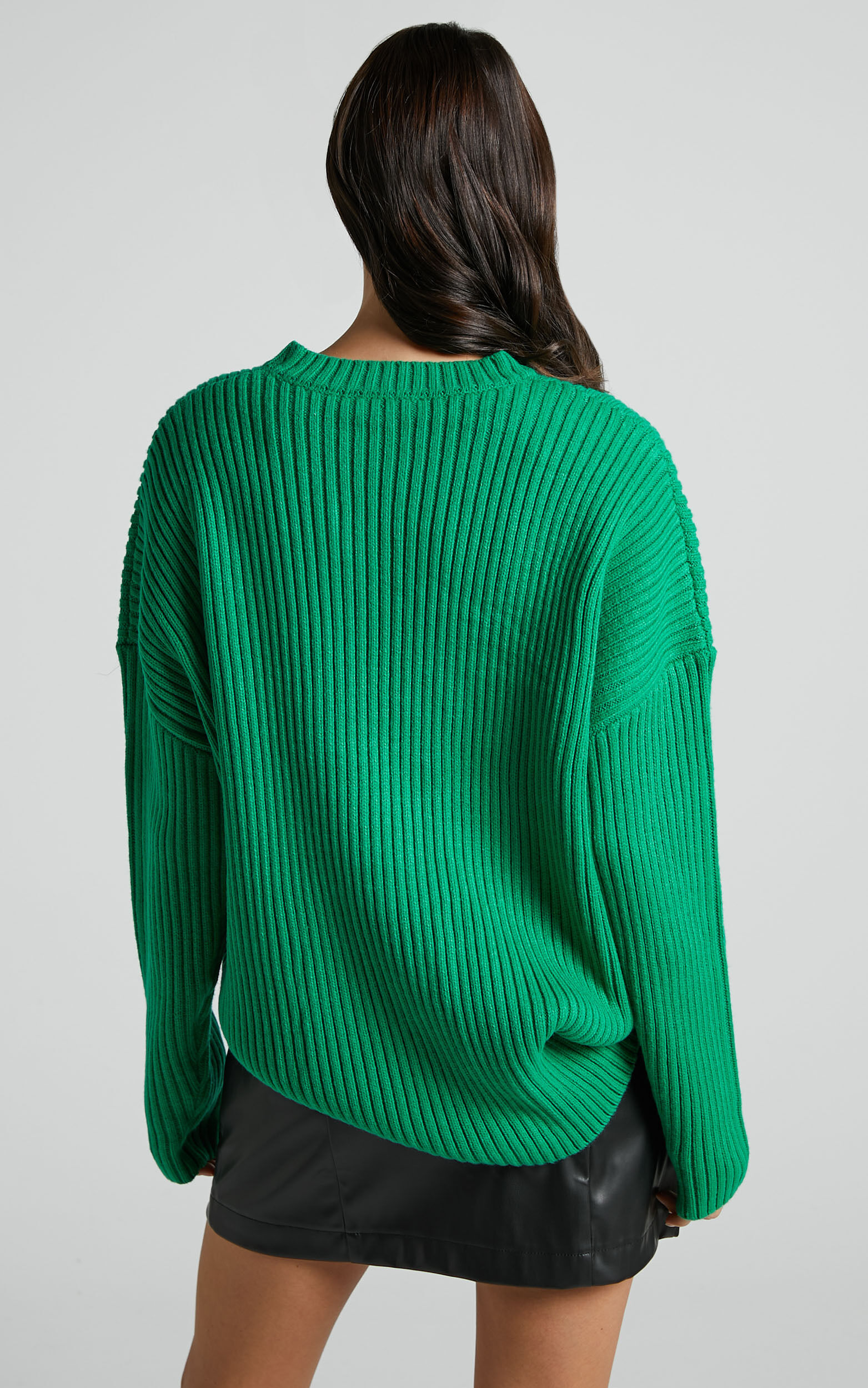 Brooklyn Knit Jumper Scoop Neck Long Sleeve in Green Showpo