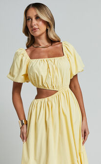 Chantrell Midi Dress - Puff Sleeve Dress in Lemon