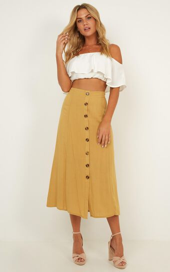 Call To You Skirt In Mustard Linen Look