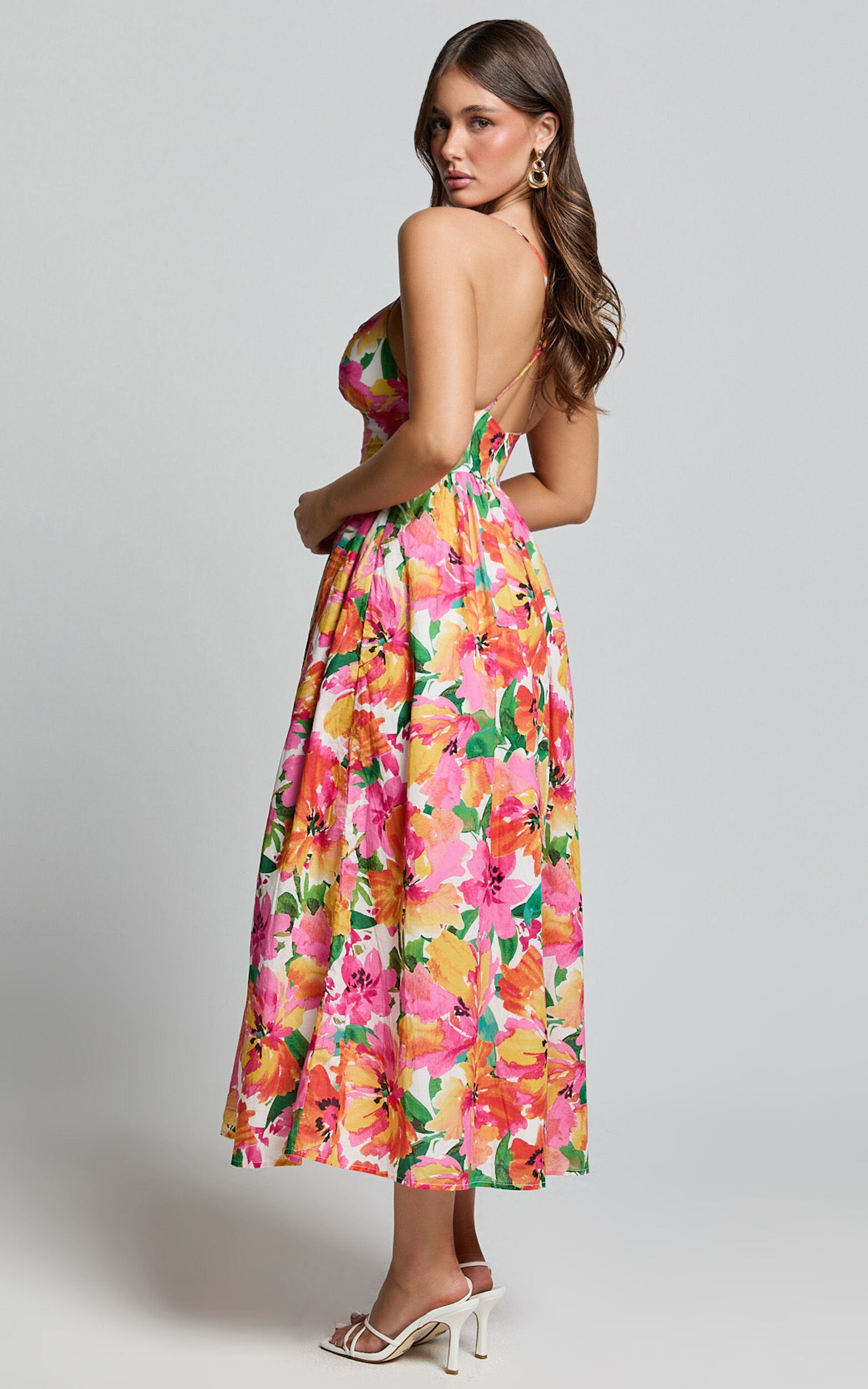 Shairah Midi Dress - Cross Back Gathered Sweetheart Dress in