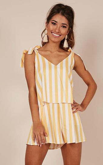 Out Of Luck Playsuit In Mango Stripe