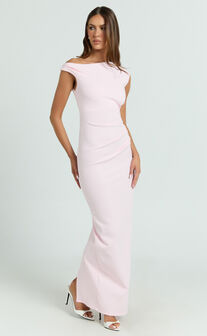 Genie Maxi Dress - Off The Shoulder Dress in Soft Pink